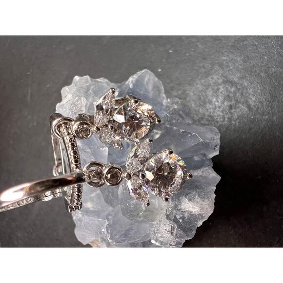 Cz hoop dangle earrings in sterling silver - Picture 15 of 16